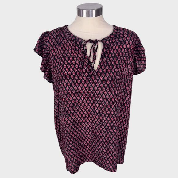 Style & Co. Large Cap Sleeve Blouse 100% Viscose Red Black Pattern - Picture 1 of 9